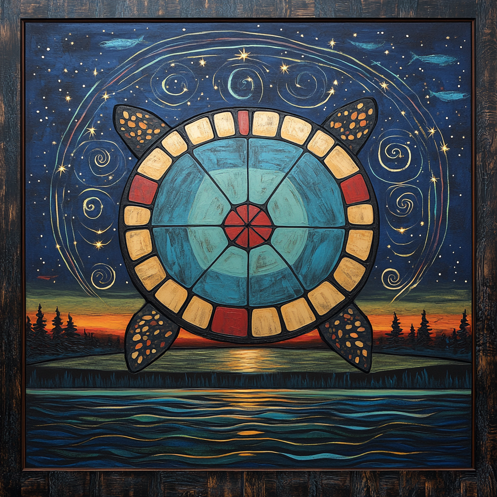 Norval Morrisseau Inspired Spirit Turtle Of The Moonlit Current DIY paint by numbers