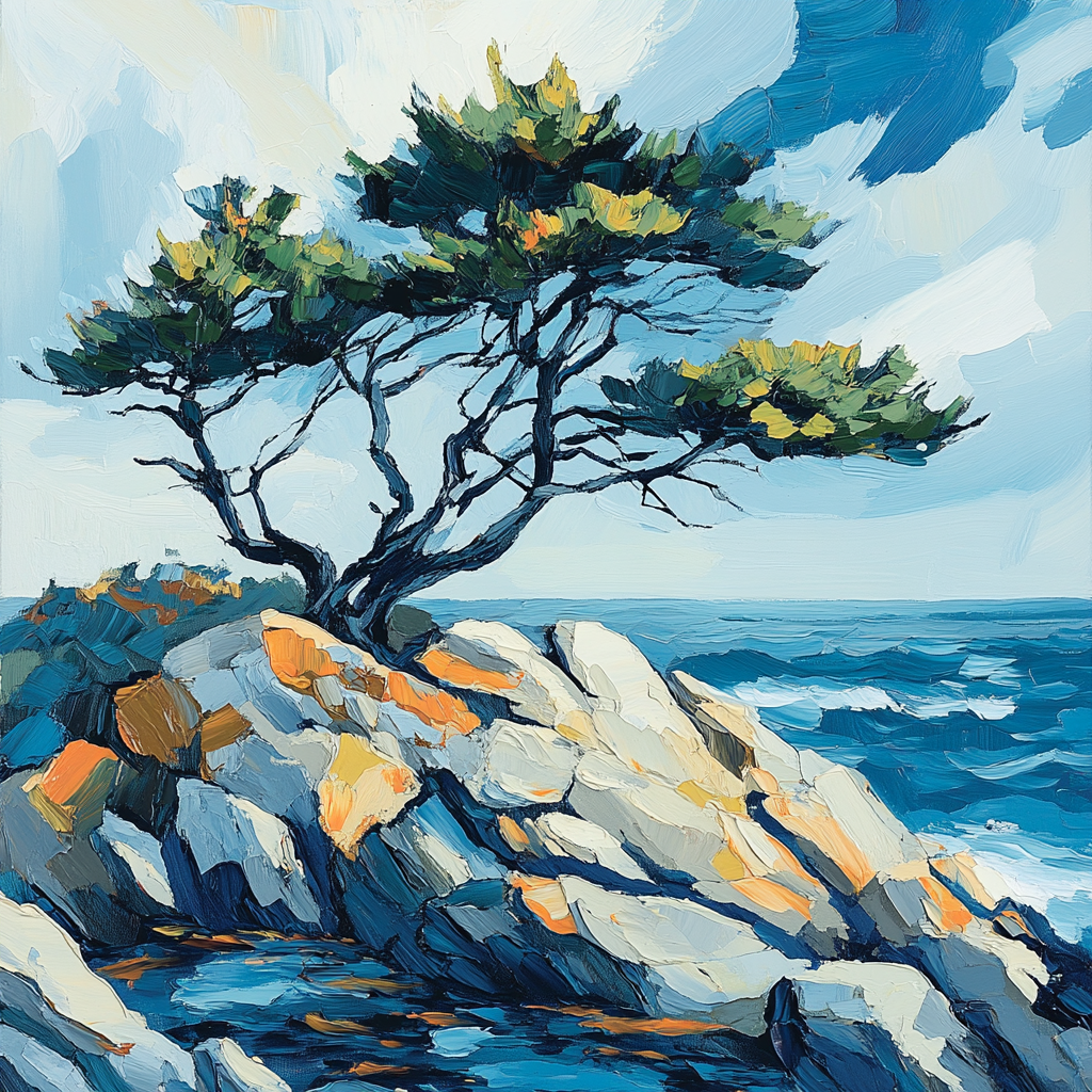 Emily Carr Inspired Windswept Coastal Pines On Rocky Headland Number painting