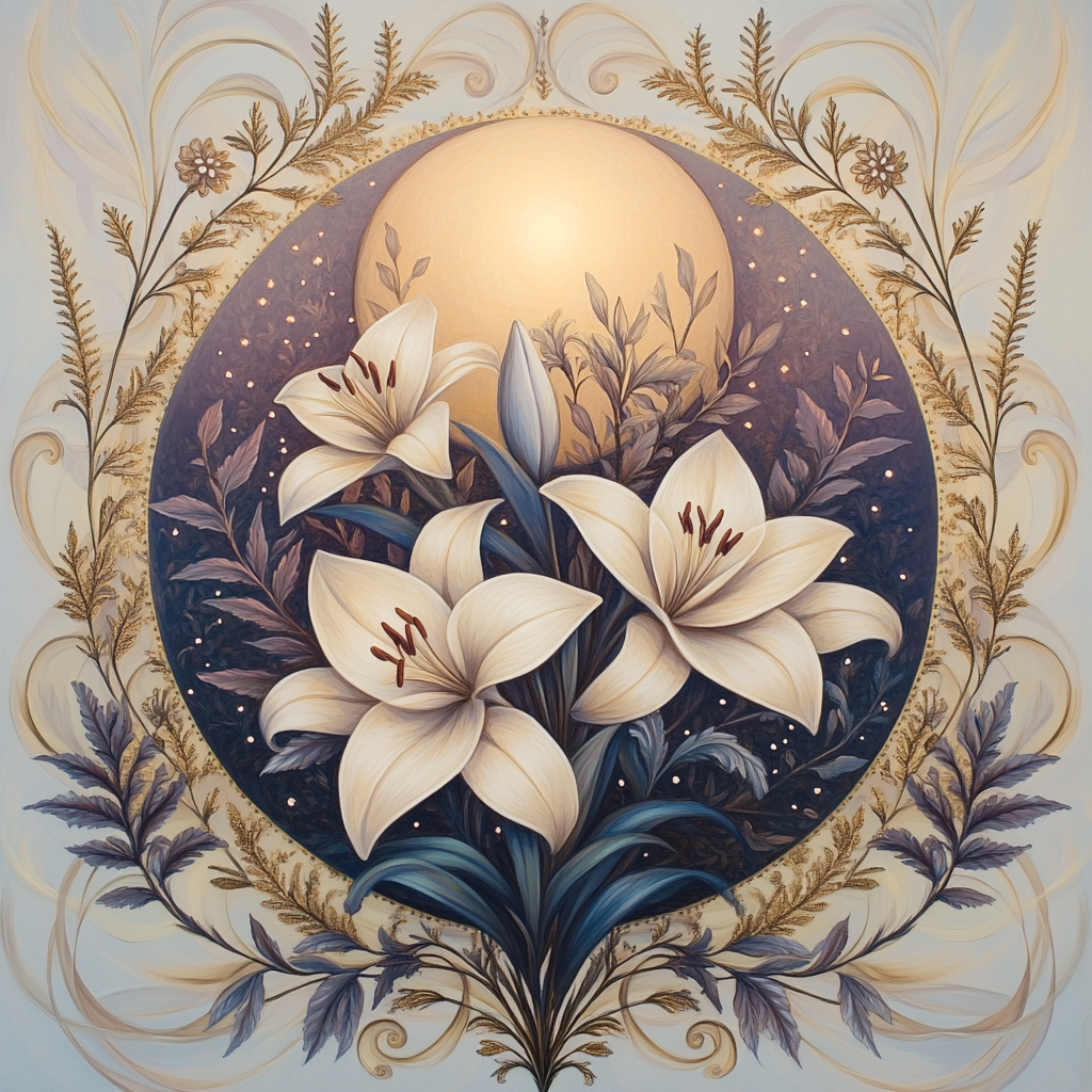 Alphonse Mucha Inspired Moonlit Floral Mandala Number painting