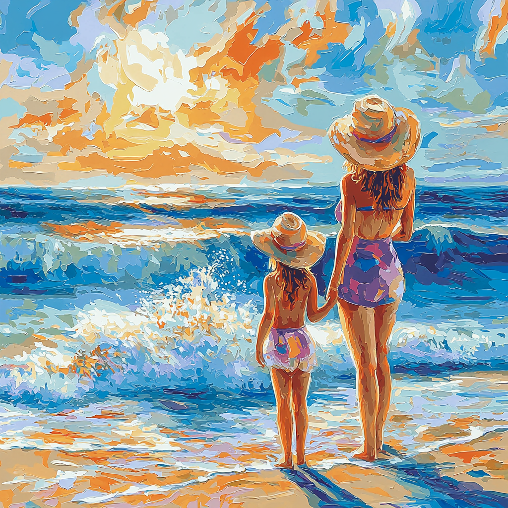 Mommy And Me On The Beach Painting By Numbers Kit