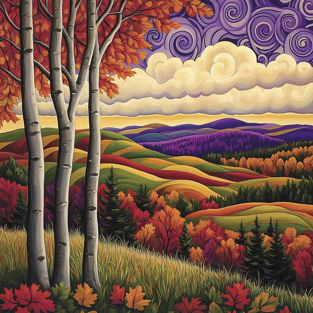 J E H MacDonald Inspired Crimson Maple Hills In Early Fall Numbered painting kits