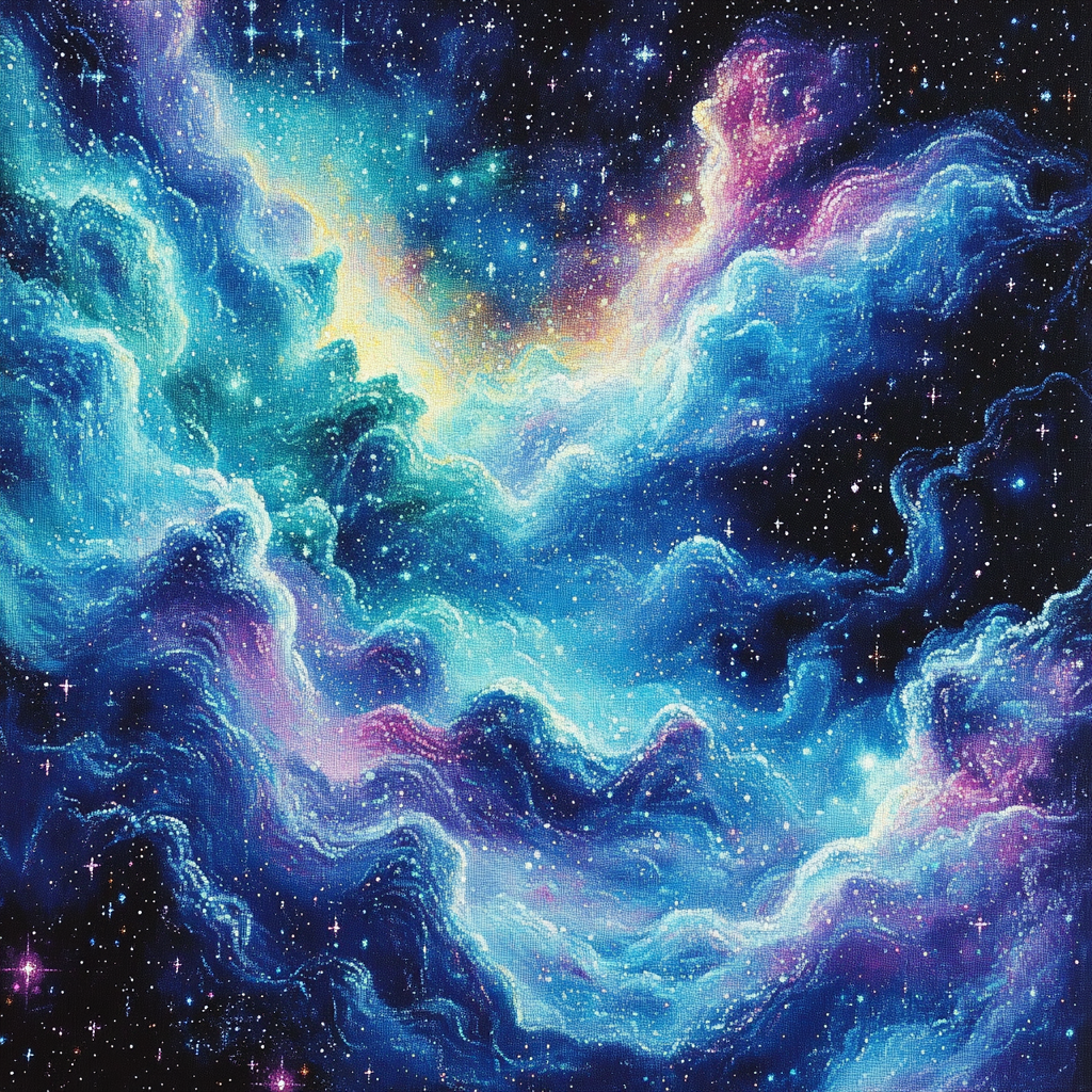 Georges Seurat Inspired Cosmic Nebula Dreamscape paint by numbers