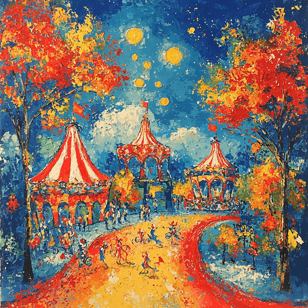 Marc Chagall Inspired Surreal Circus Whirl Number Painting