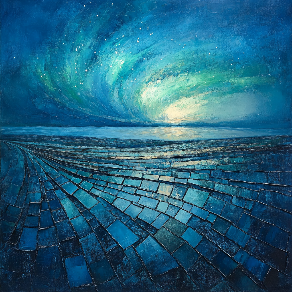 Jean-Paul Riopelle Inspired Shimmering Northern Sky Mosaic paint by color