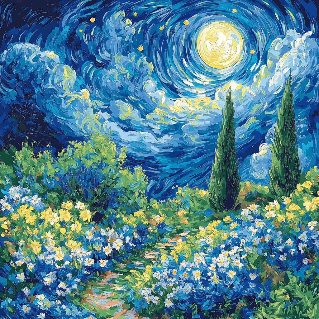 Van Gogh Inspired Starry Night Garden Number painting