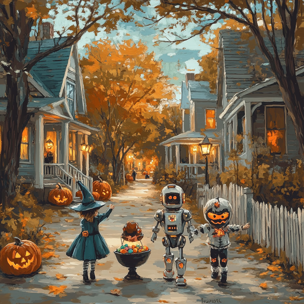 Children Trick Or Treat In Spooky Lane Numbered painting kits