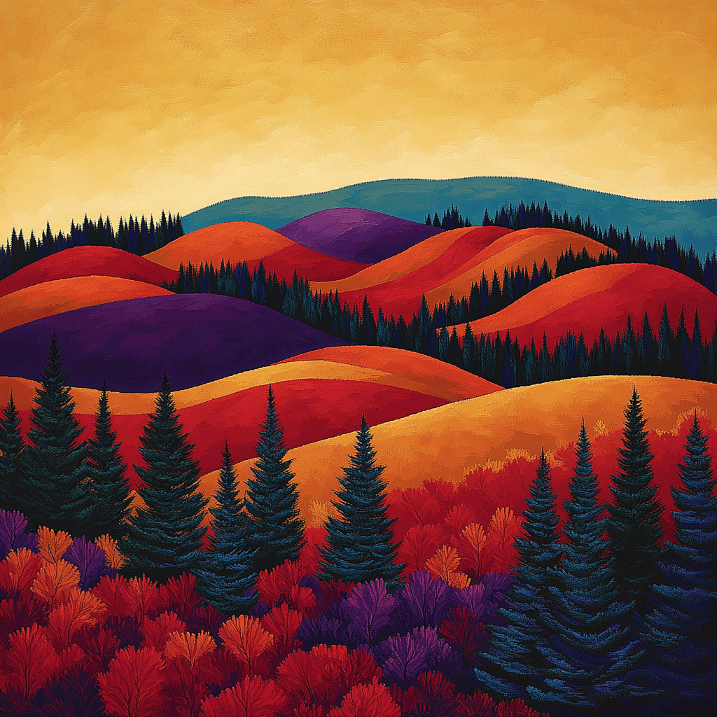 Franklin Carmichael Inspired Autumnal Hillside With Fiery Foliage Number painting