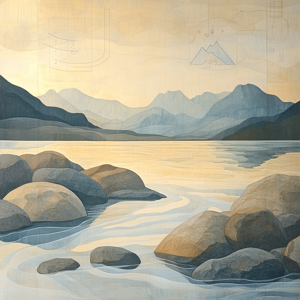 Leonardo Da Vinci Inspired Mountain River Delta At Dawn Number painting