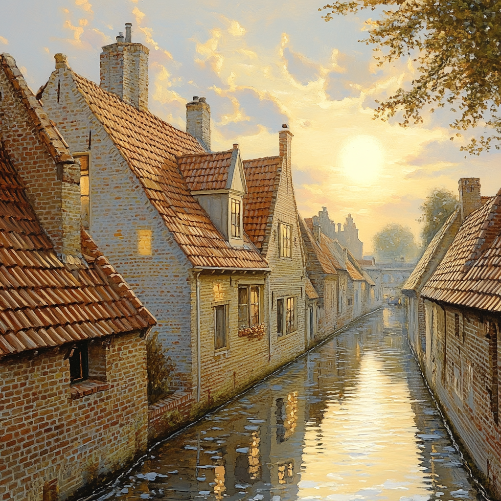 Johannes Vermeer Inspired Golden Canal Reflection Study painting number kit