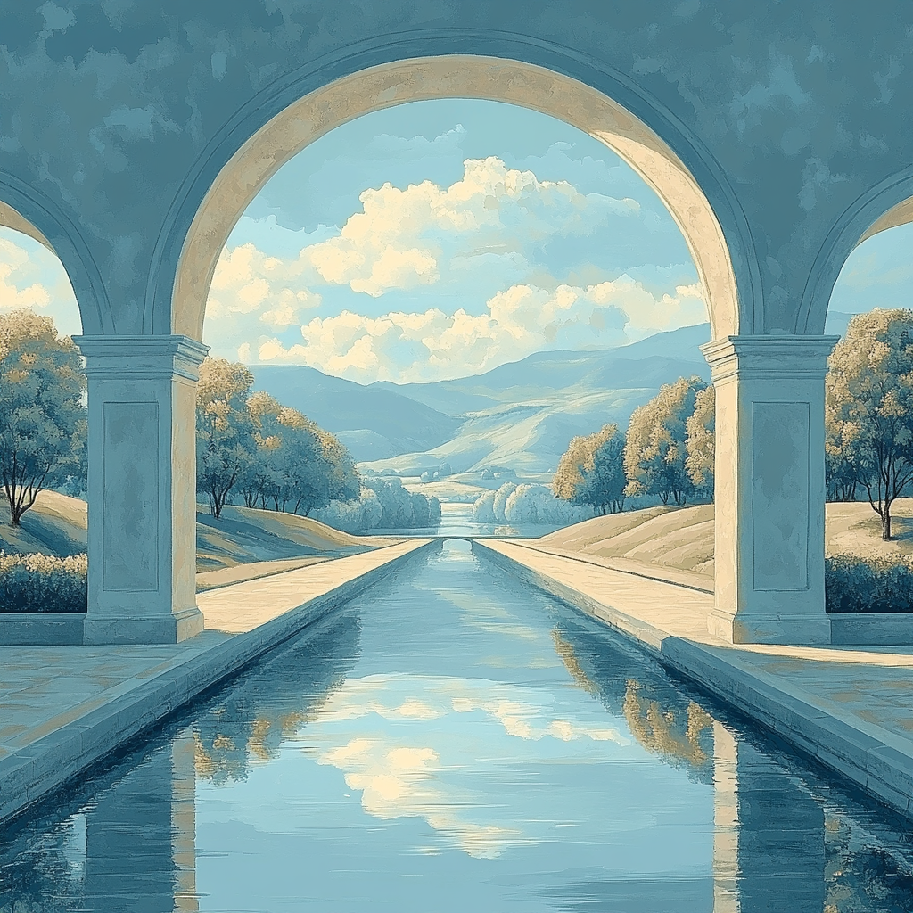 Raphael Inspired Azure Vista With Arched Causeway Number painting