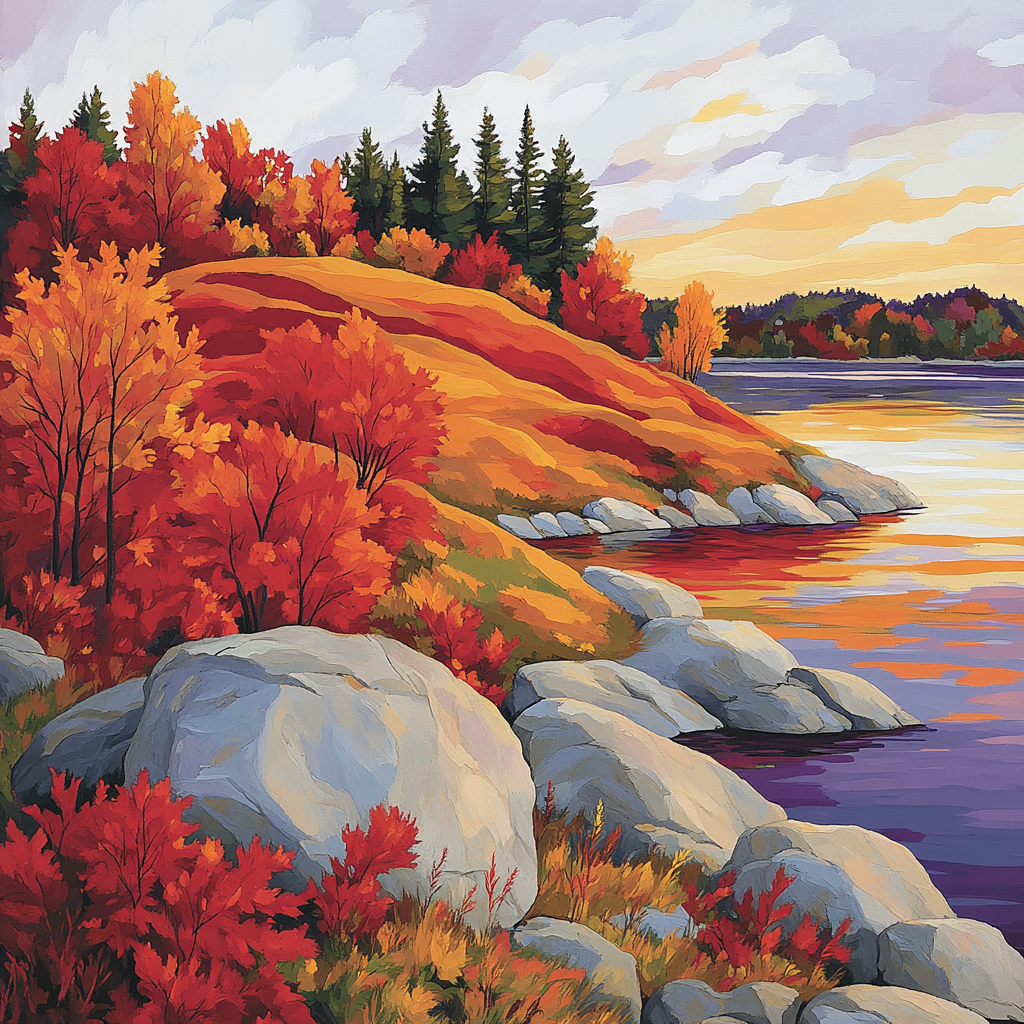 Franklin Carmichael Inspired Autumn Shoreline Serenity paint by numbers