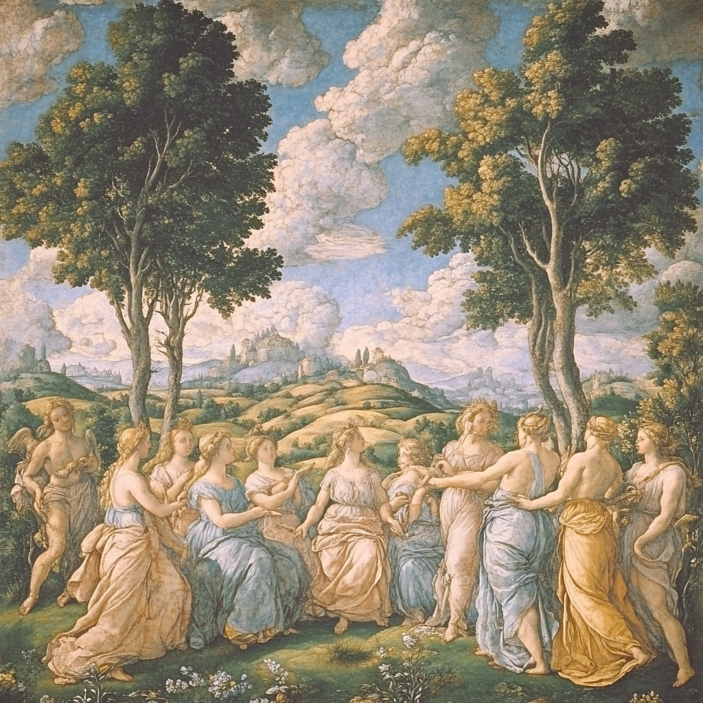 Raphael Inspired Mythical Gods In Renaissance Landscape Painting by numbers kit