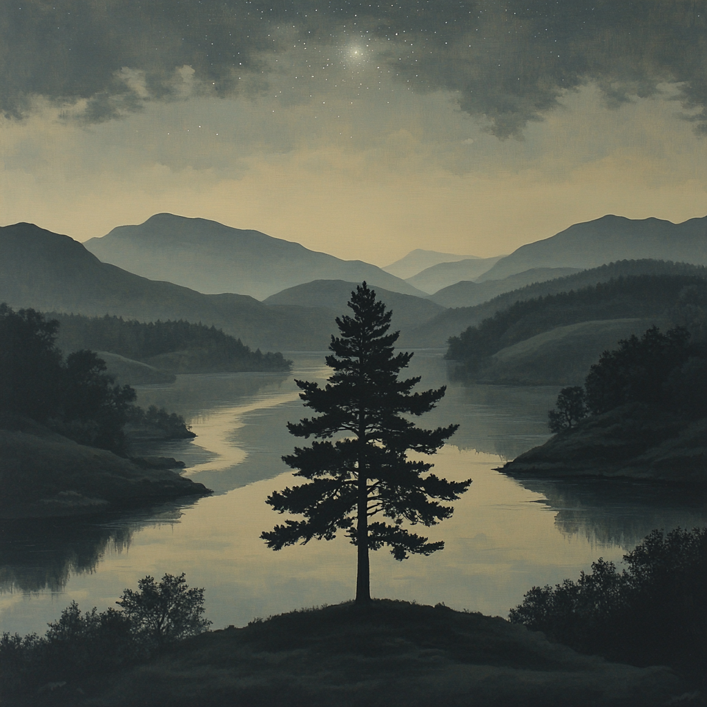 Zhao Mengfu Inspired Pine And Starlit River paint by numbers