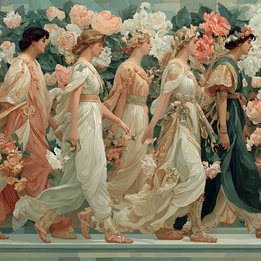 Botticelli Inspired Spring Procession paint by color