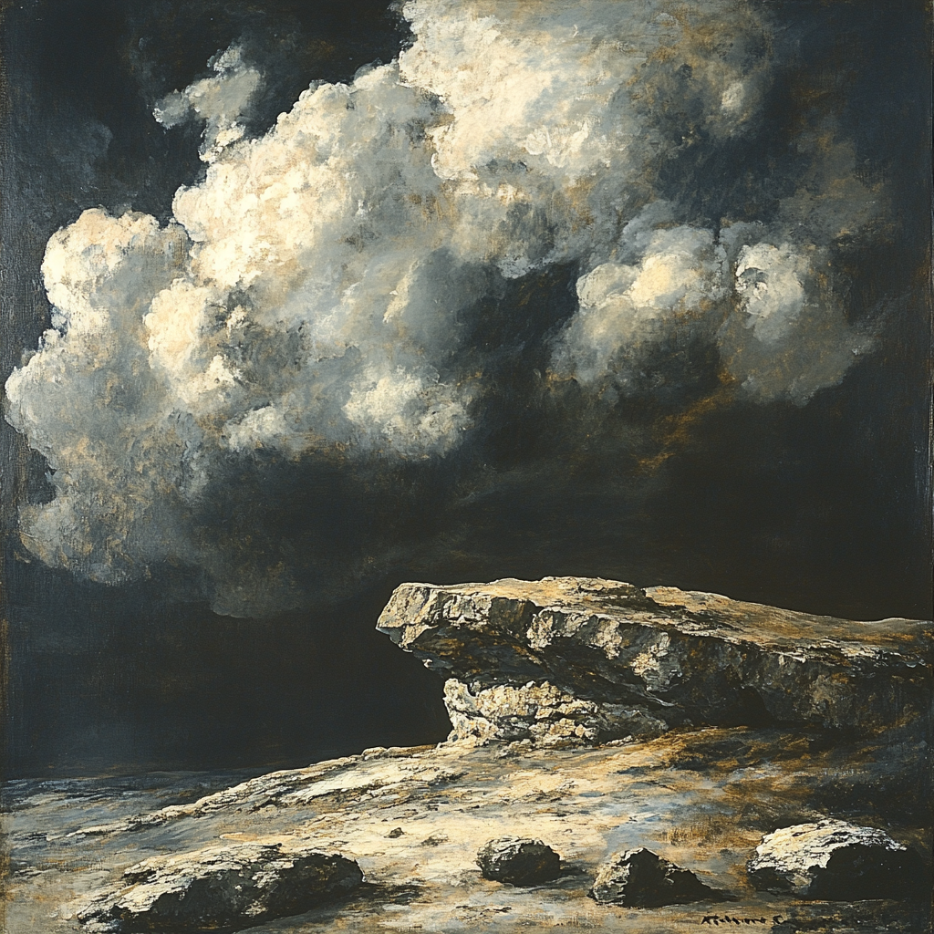 Francisco Goya Inspired Veiled Storm Over Rocky Bluff paint by color