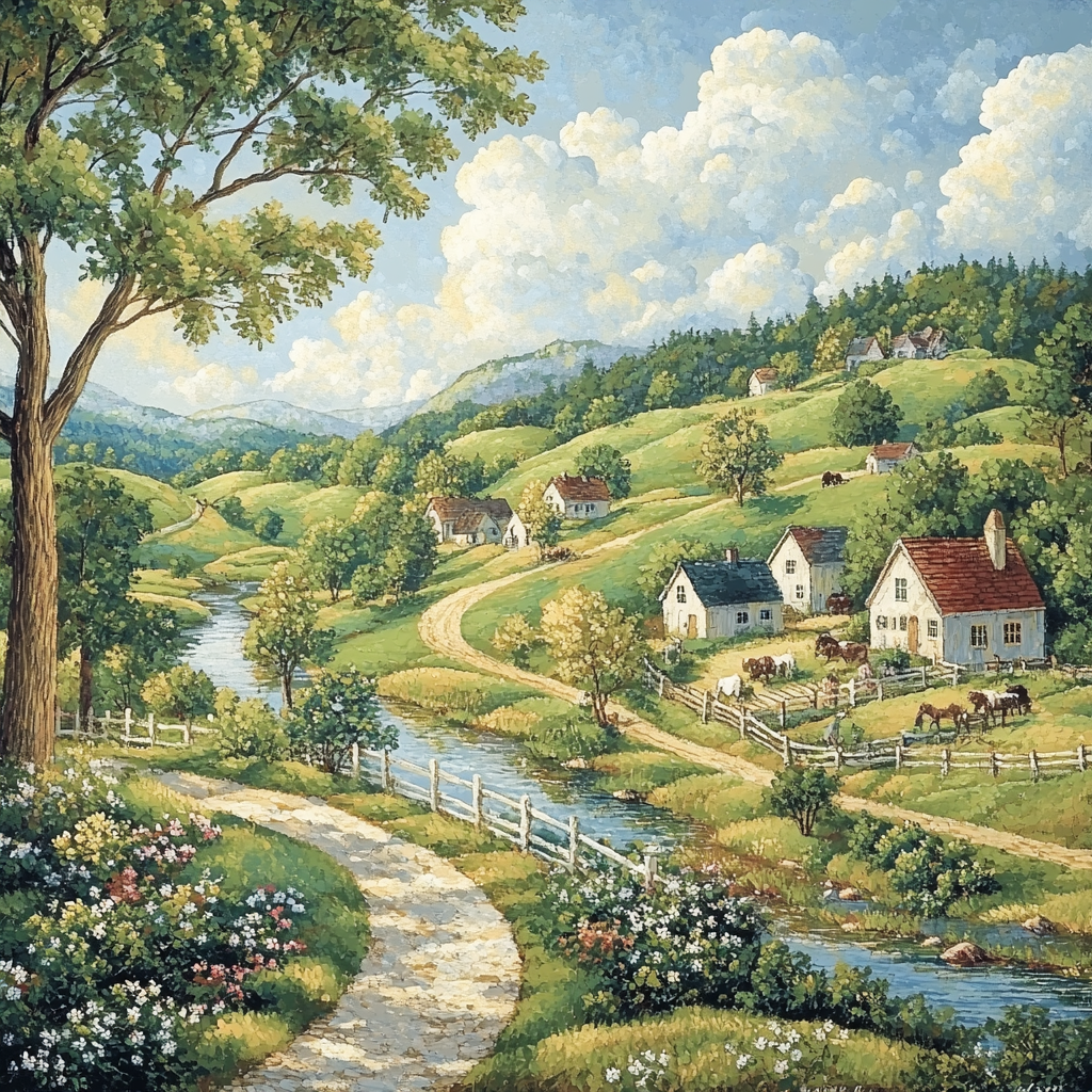 Pissarro Inspired River Village paint by number