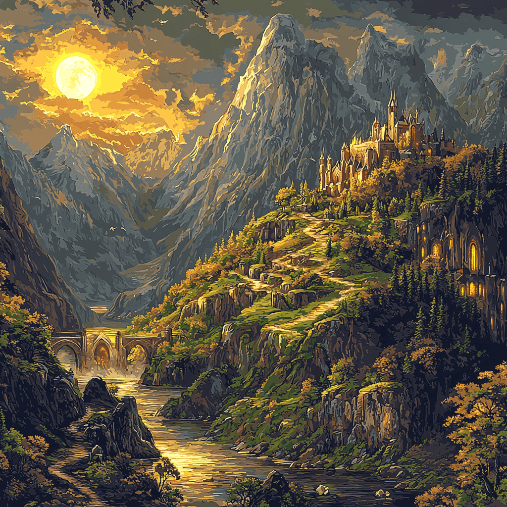 J.R.R. Tolkien Inspired Fantasy Mountain Adventure Number Painting