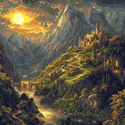 J.R.R. Tolkien Inspired Fantasy Mountain Adventure Number Painting