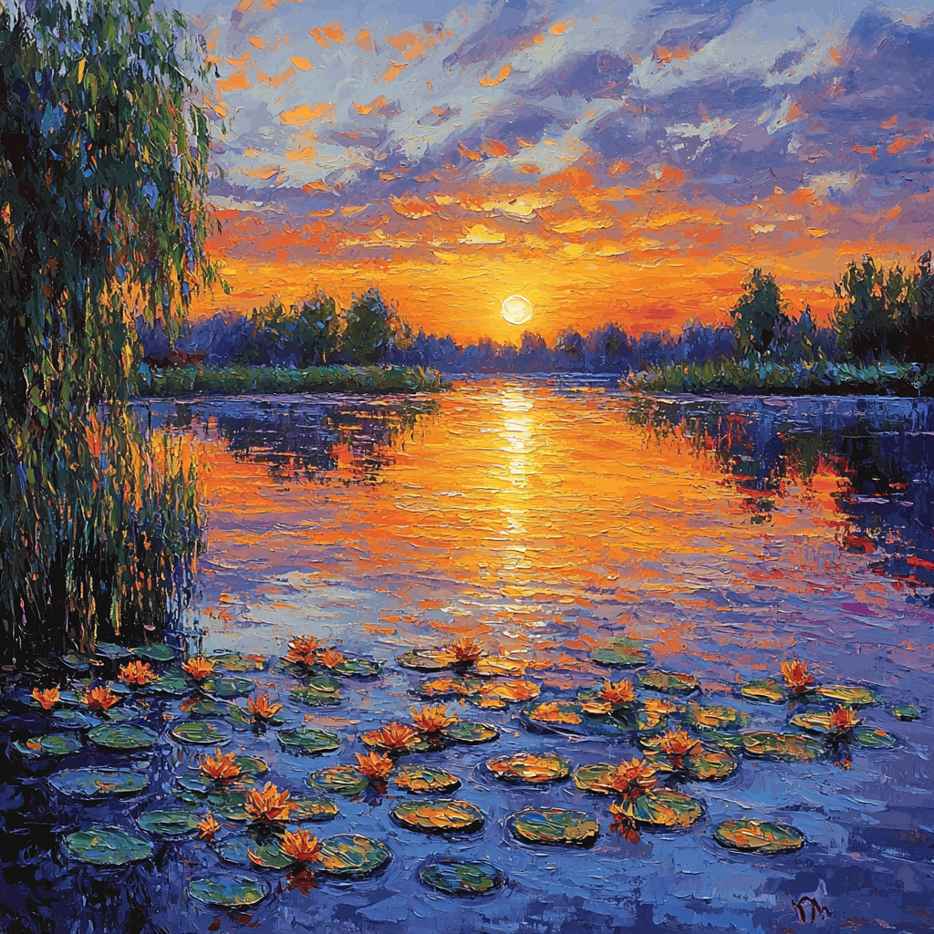 Claude Monet Inspired Tranquil Evening Lake Number Painting