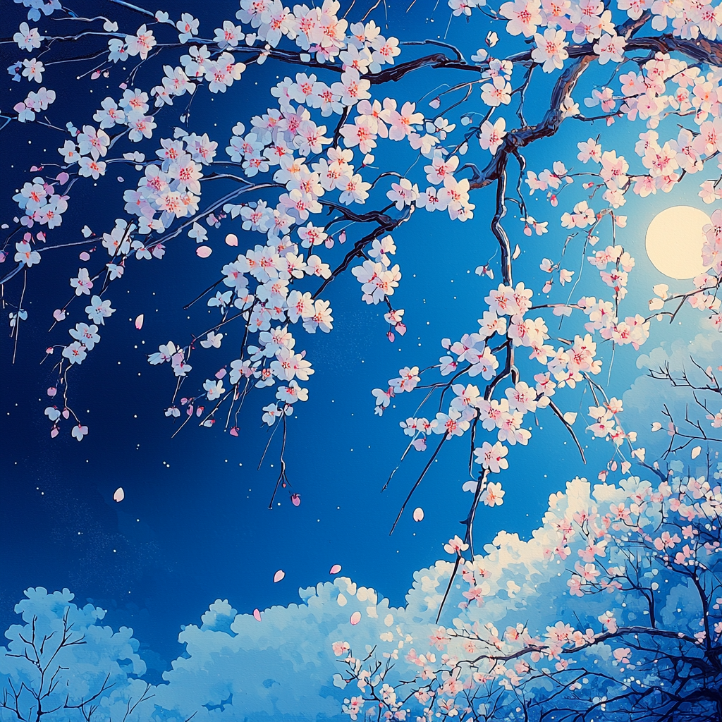 Utagawa Hiroshige Inspired Moonlit Cherry Serenity Paint By Numbers Art