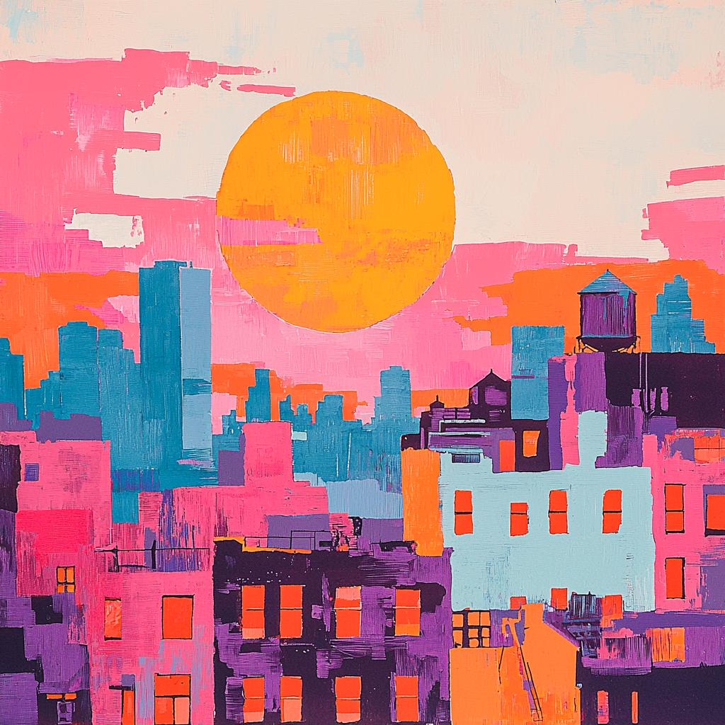 Hockney Inspired Colorful Urban Sunset DIY Paint By Numbers