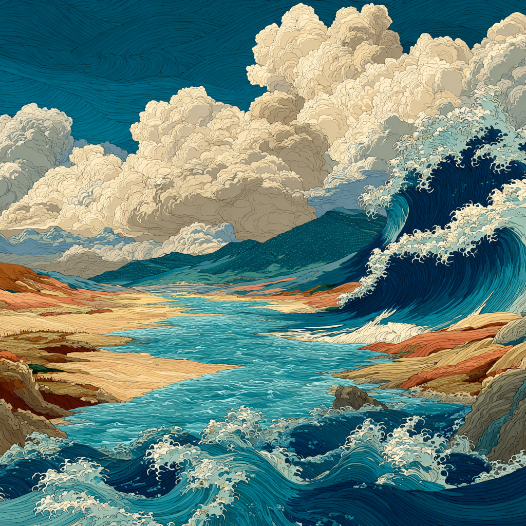 Hokusai Inspired River Roar painting number kit