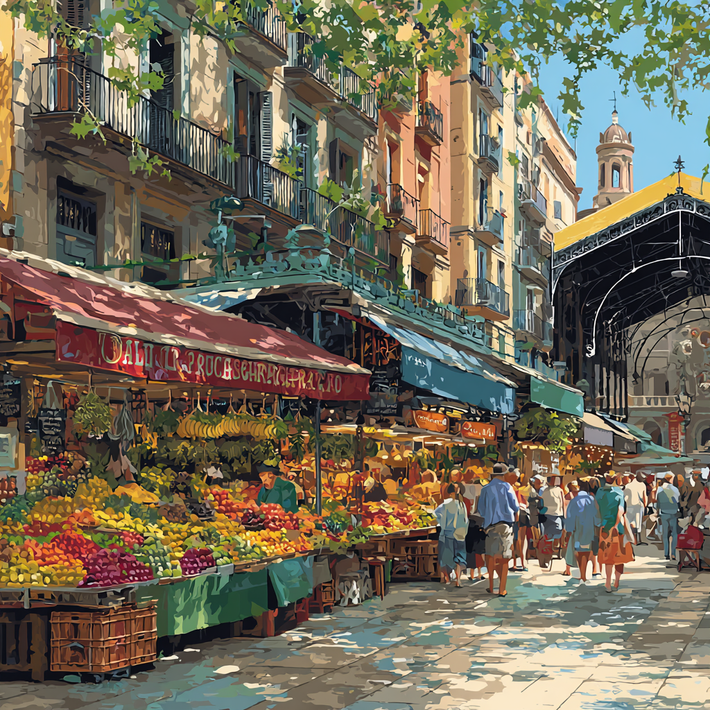 Vibrant Market Scene At La Boqueria Barcelona Spain Paint by numbers art