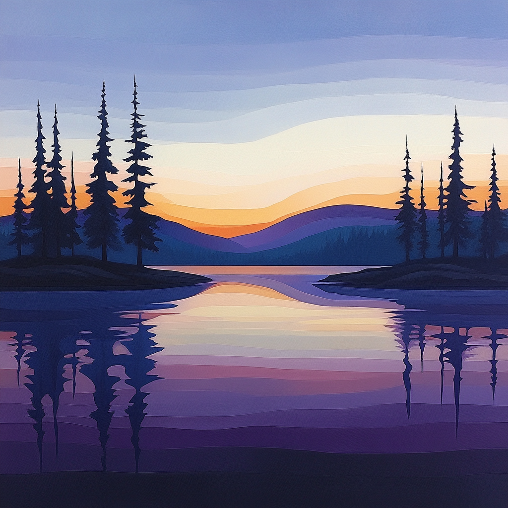 Lawren Harris Inspired Tranquil Silhouetted Northern Lake painting number kit