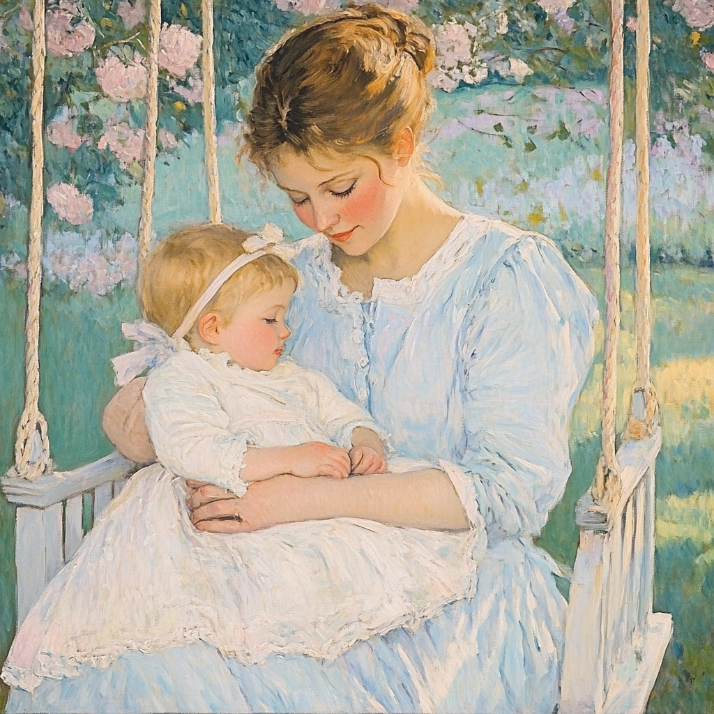 Mary Cassatt Inspired Tender Motherhood Number painting