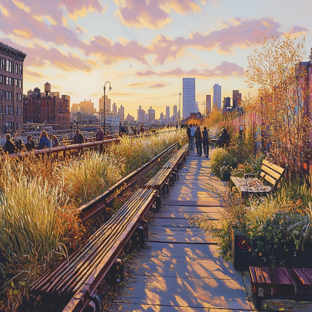 High Line Elevated Park At Golden Hour New York United States Paint by numbers kits
