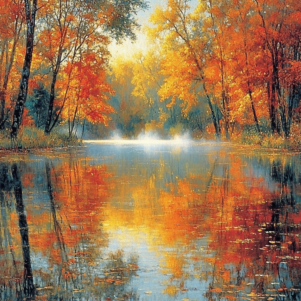 Monet Inspired Reflections Of Autumn Number painting