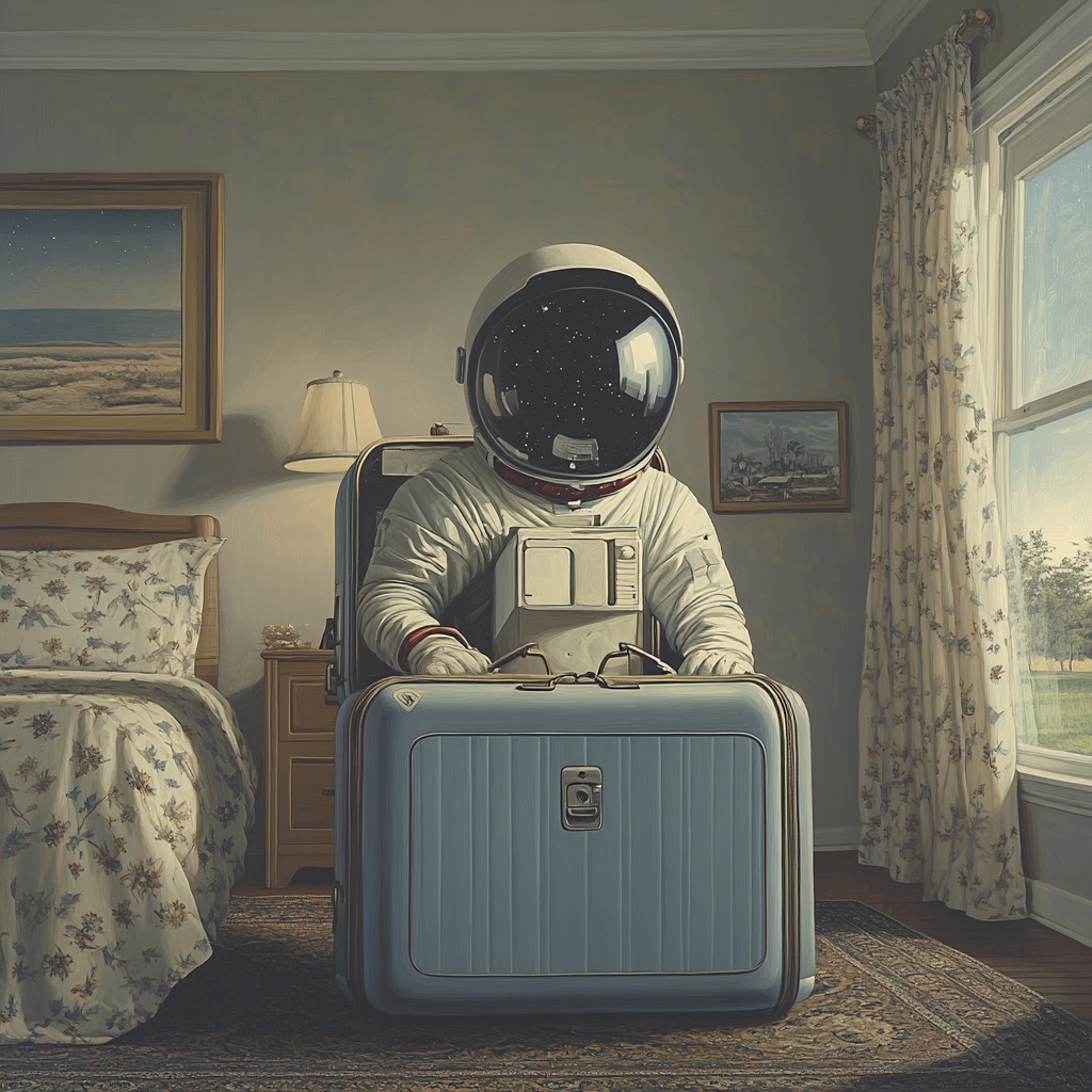 Magritte Inspired Astronaut In Suitcase Numbered painting kits