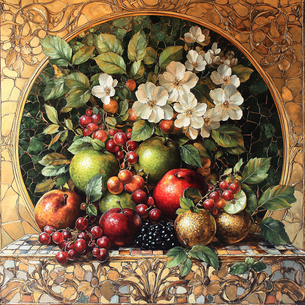 Gustave Klimt Inspired Orchard Still Life paint by numbers