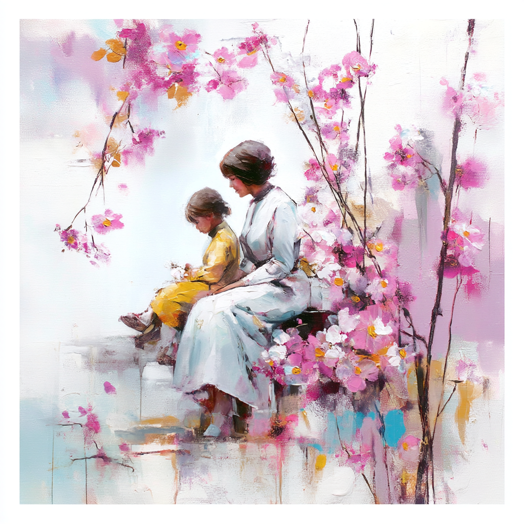 Mother And Child Under Cherry Blossoms Paint By Numbers
