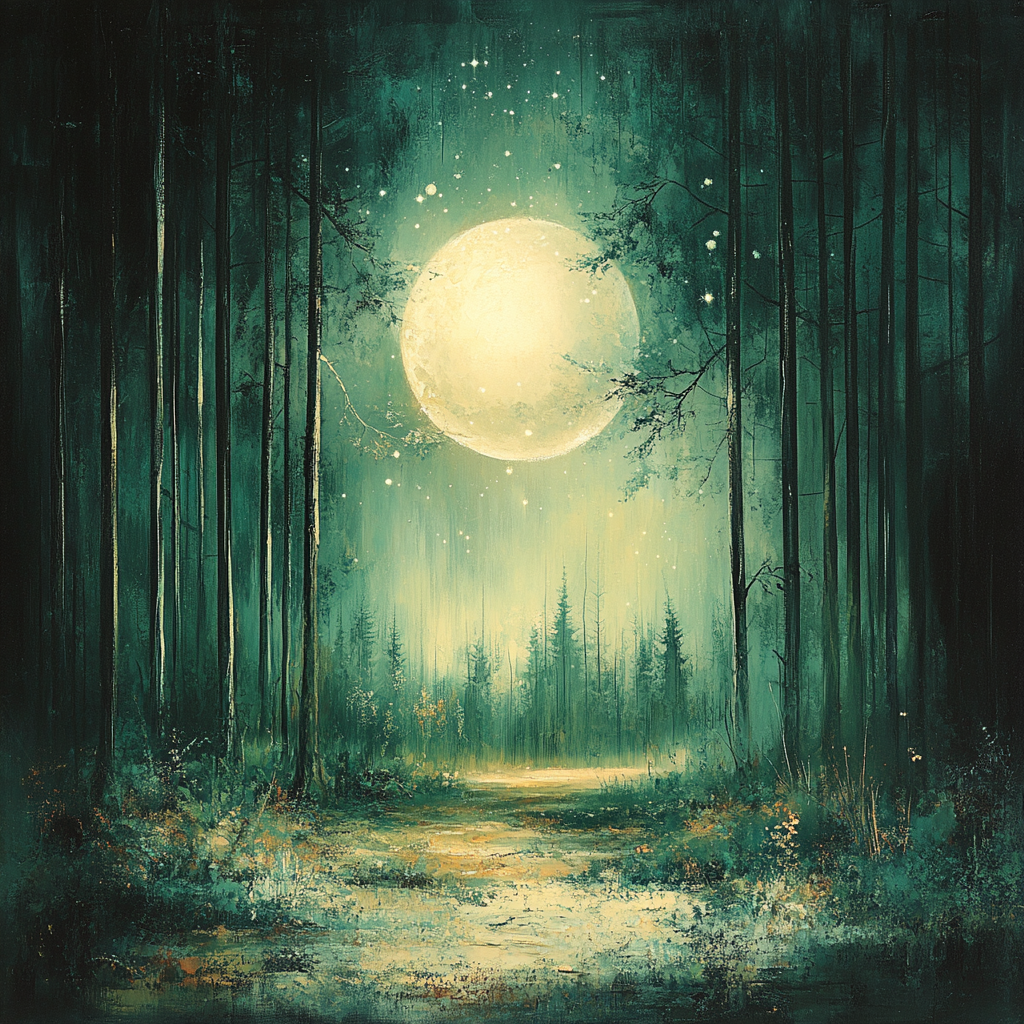 Ralph Albert Blakelock Inspired Moonlit Forest Number painting