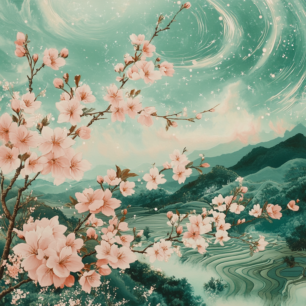 Hiroshige Inspired Nebula Cherry Grove painting number kit