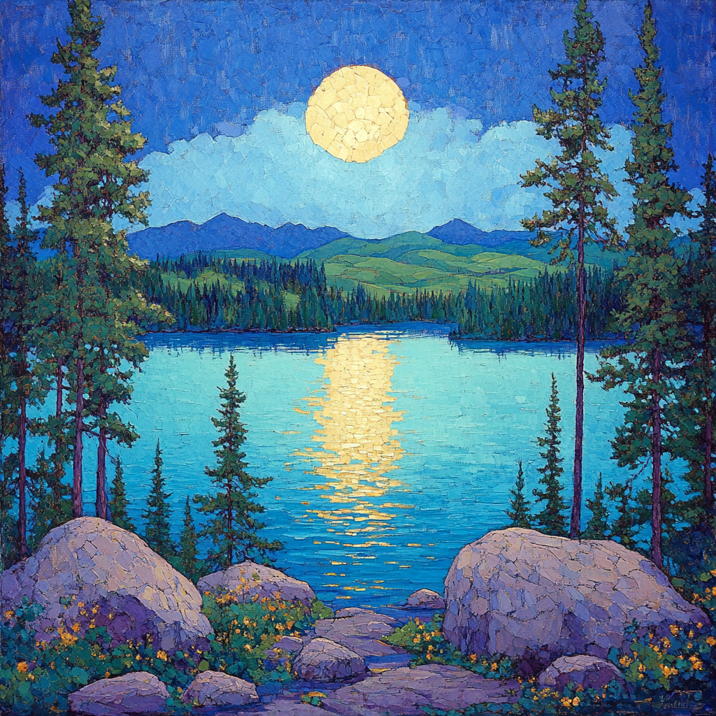 A.Y. Jackson Inspired Northern Lake Through Conifer Screens Paint by numbers kits