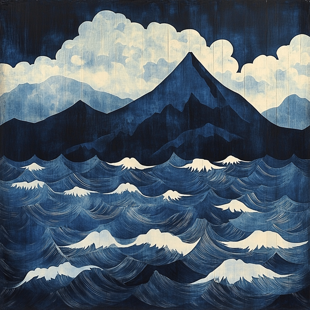 Hokusai Inspired Mountain Storm paint by numbers