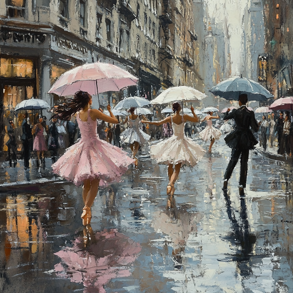 Degas Inspired Rainy Street Ballet Number painting