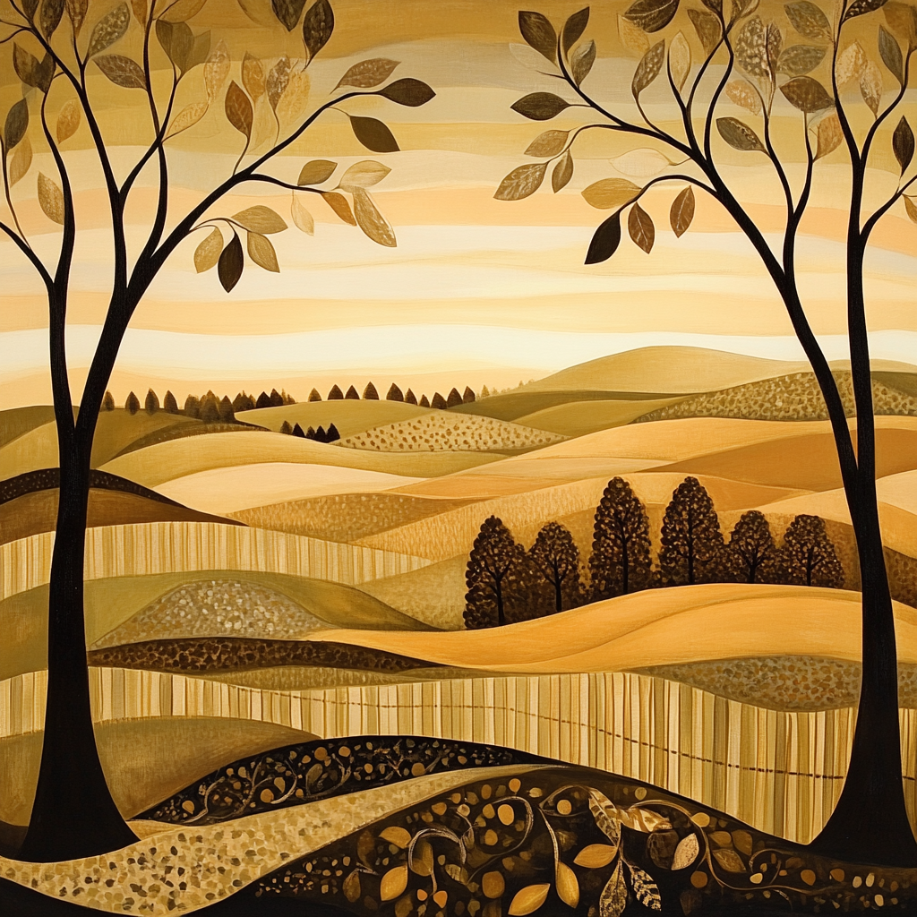 Nandalal Bose Inspired Village Horizon Patterns paint by color