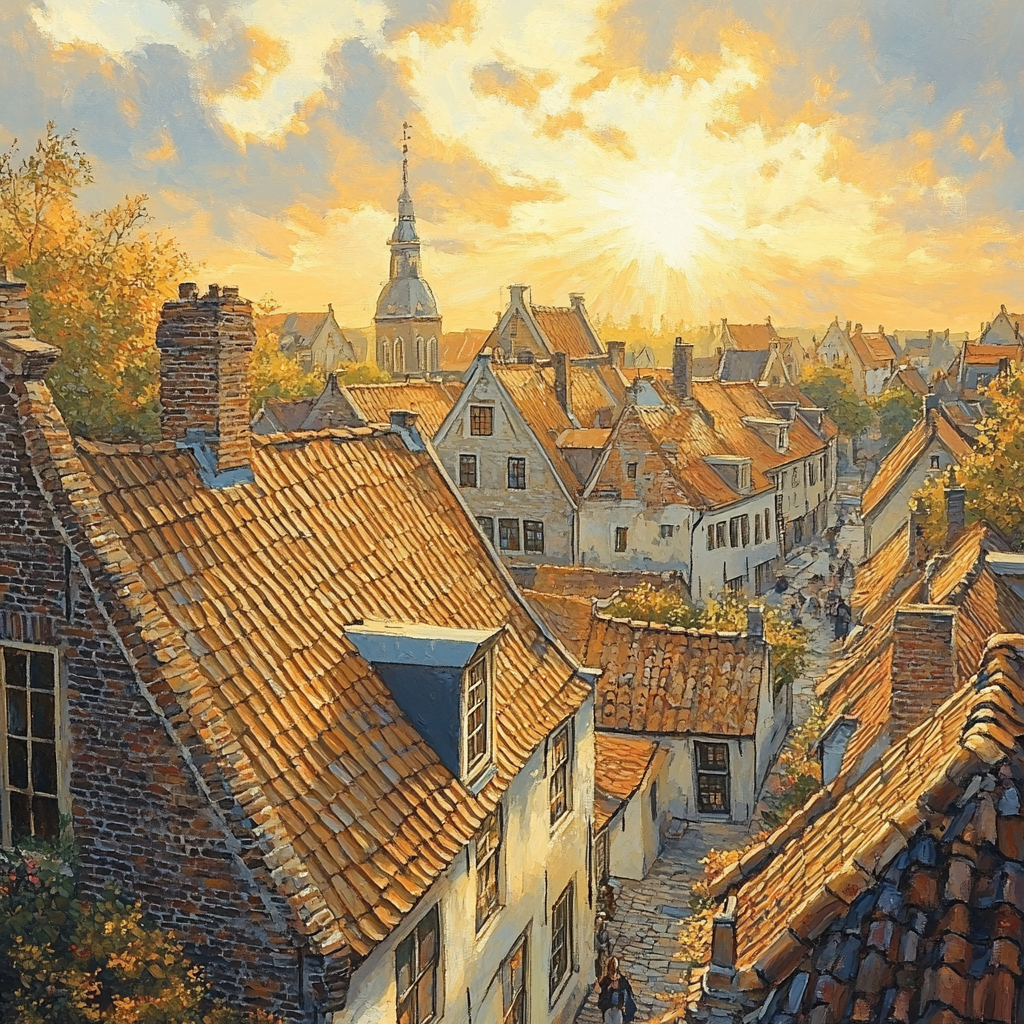 Johannes Vermeer Inspired Golden Light Over Delft Rooftops DIY paint by numbers