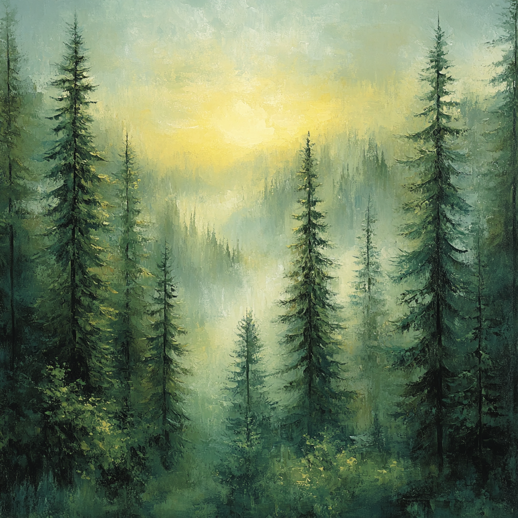 Frederick Varley Inspired Misty Morning Over Pine Forest painting number kit