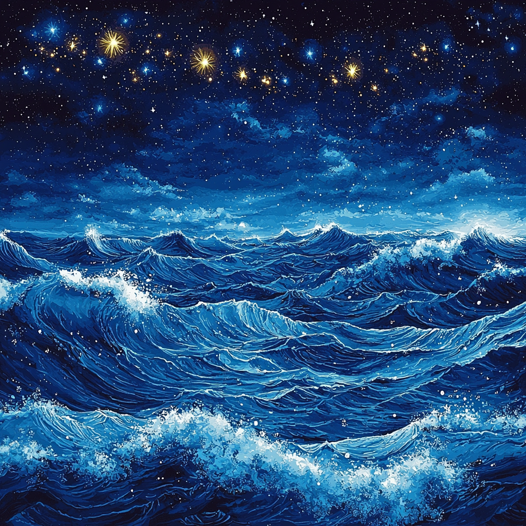 Utagawa Hiroshige Inspired Waves And Starlit Skies Paint By Numbers