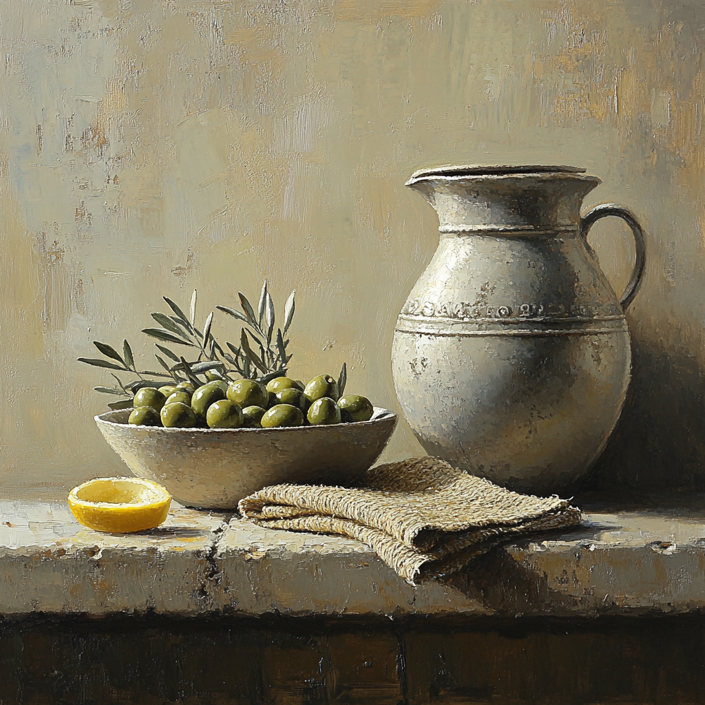 Diego Velázquez Inspired Ceramic Water Vessels And Olives Numbered painting kits