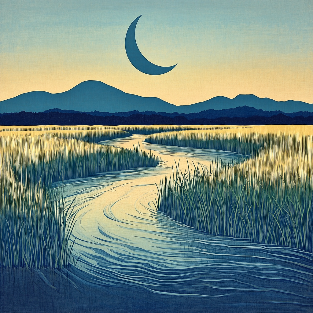 Hiroshige Inspired Moonlit Delta paint by number