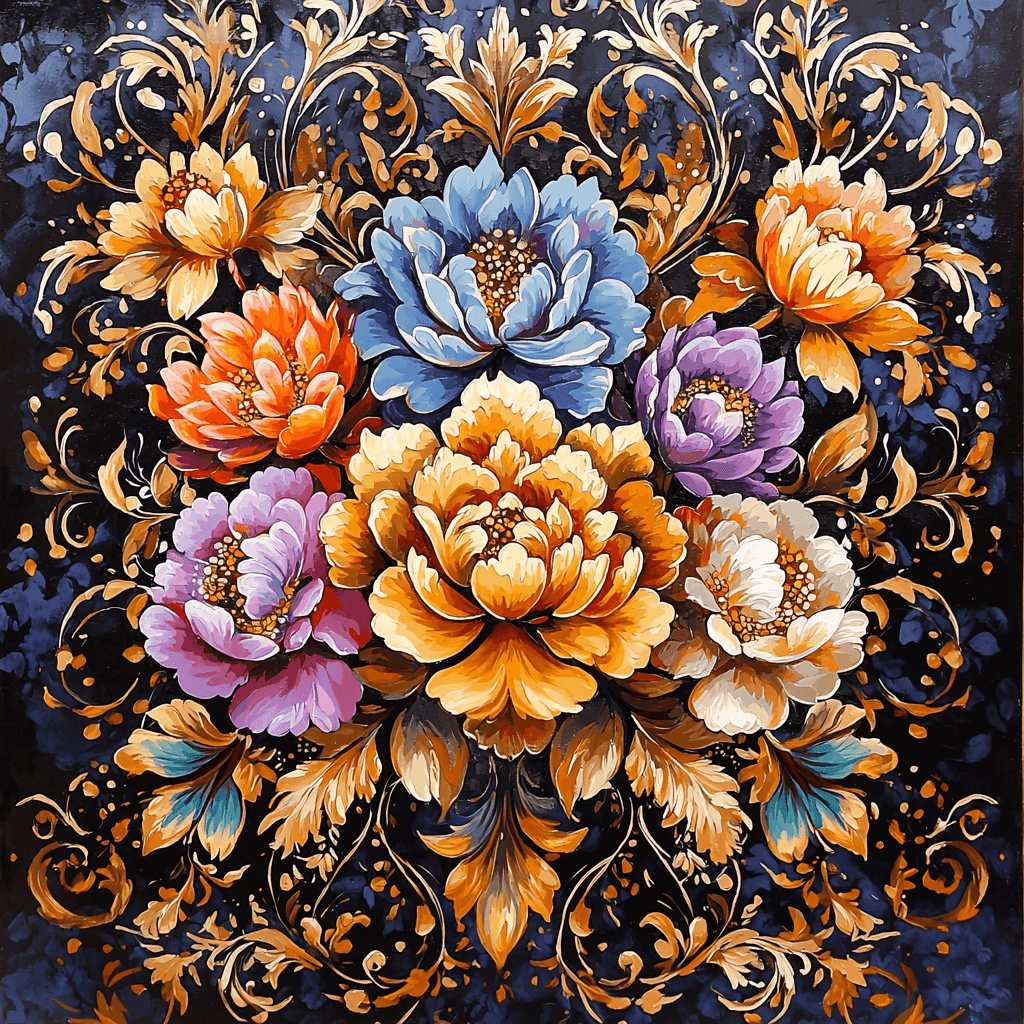 Neo-Baroque Style Inspired Neo-Baroque Floral Cascade Paint By Numbers