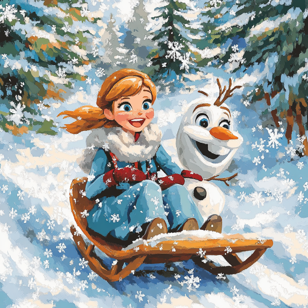 Anna And Olafs Winter Sled Ride Paint by numbers kits