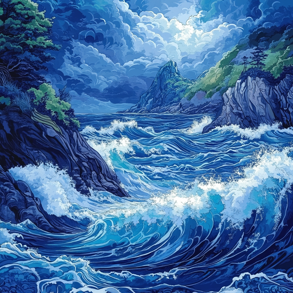 Hokusai Inspired Ethereal Waves Number painting