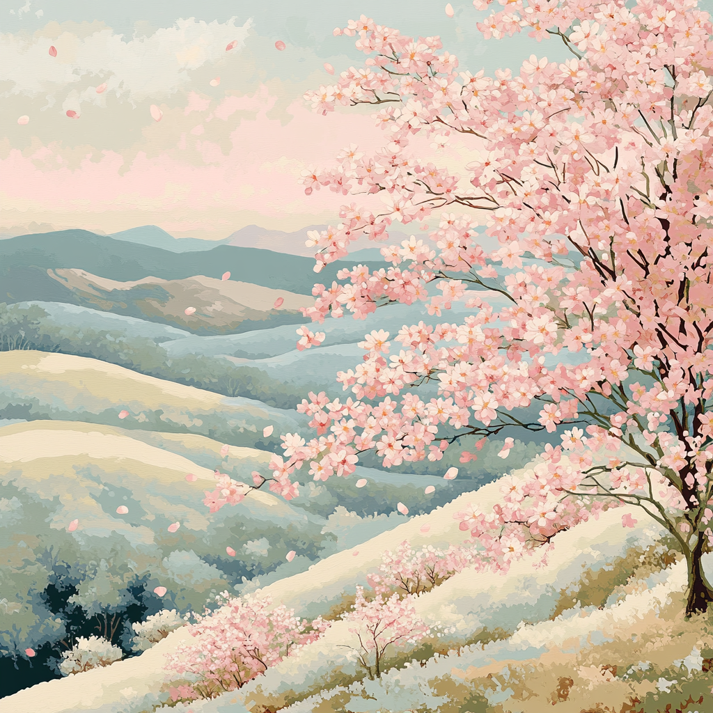Hiroshige Inspired Cherry Blossom Breeze Paint by numbers kits