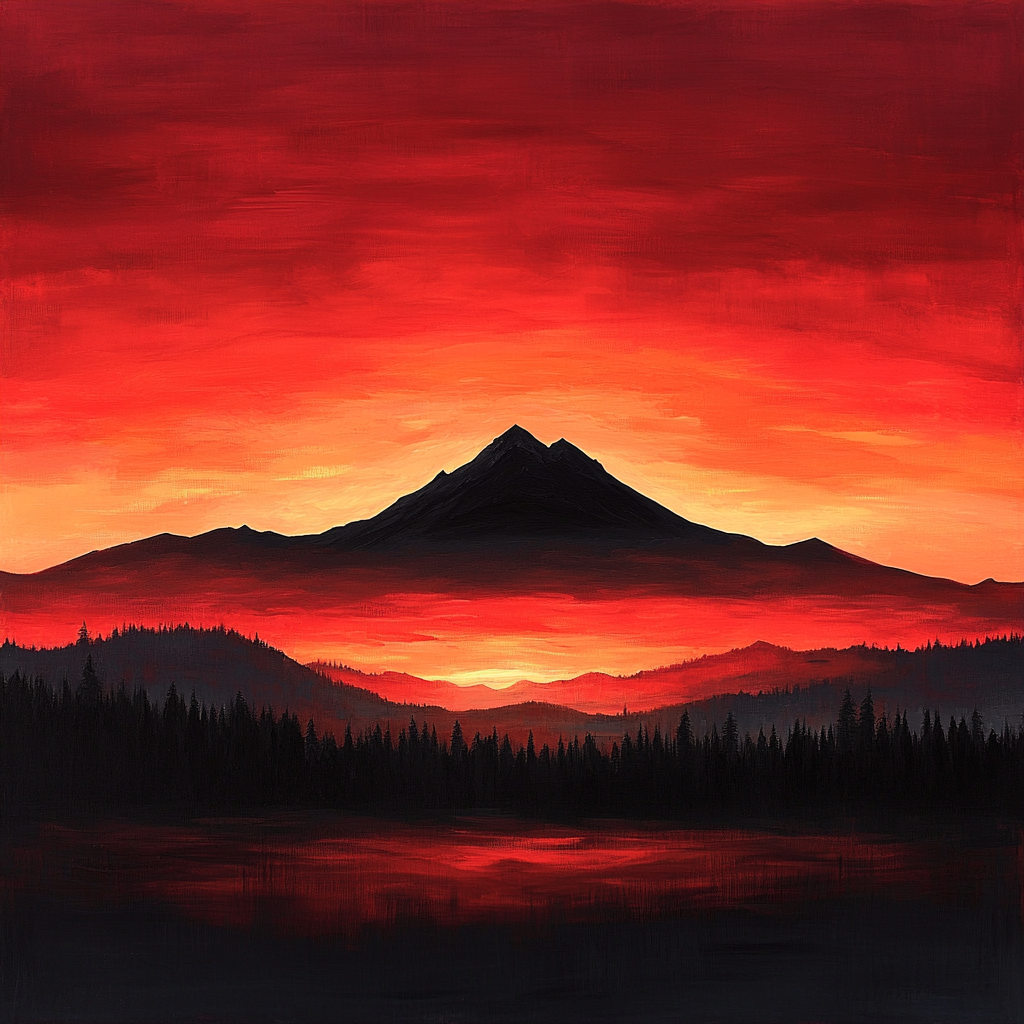 Frederick Varley Inspired Radiant Crimson Sunset Over Brooding Mountain Paint by numbers art